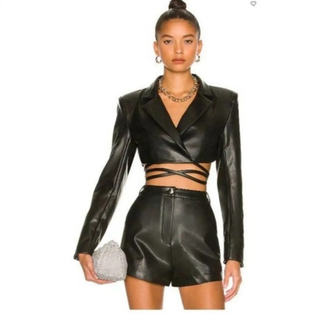 BOGO! H:ours Women's Alvina Cropped Blazer Faux Leather
